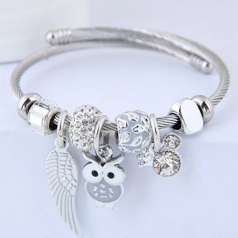 DIY Beaded Owl Angel Wings Pendant Bracelet | Stainless Steel Jewelry - HalleBeauty